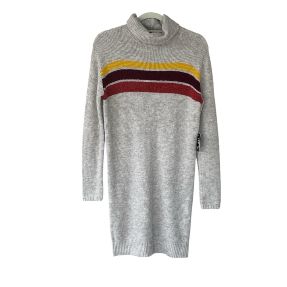 Express Knit Sweater Size XS Mini Dress Striped Turtleneck Soft Long Sleeve